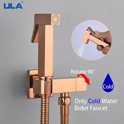 ULA Bidet-Wasserhahn aus Messing in Roségold, einzelner Kaltwasserhahn, Handbidet-Sprühdusche, Toiletten-Shattaf-Sprüher, hygienische Dusche