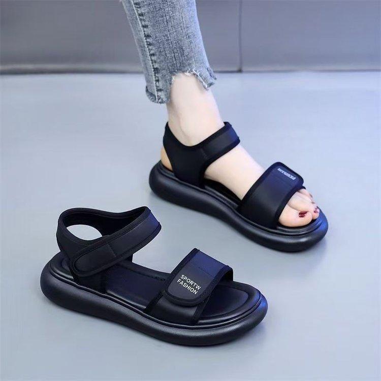 Sports Sandals Women's 2025 Summer New Flat-bottomed Soft-soled Non-slip Travel Beach Shoes Running Velcro Casual Shoes