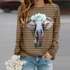 Tops For Women Elephant Flower Print Round Neck Long Sleeve T-shirt Fall Casual Slim Pullover Women's Long Sleeve Top