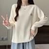 Navava Casual Solid Ribbed Round Neck Long Sleeve Knit Top Nk2421