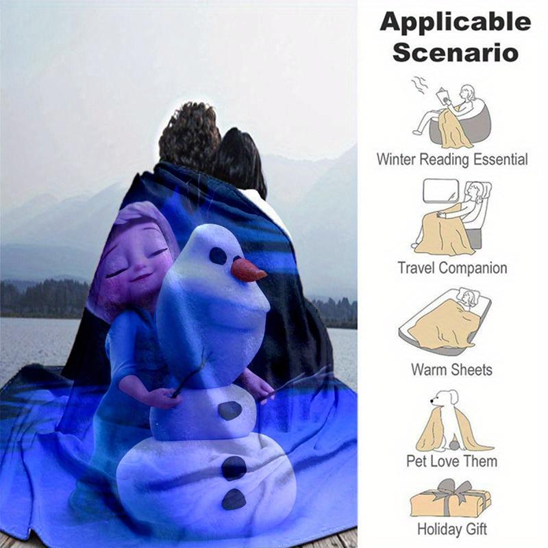 1pc, Elsa & Olaf Snowman Blanket Frozen 2 Inspired Home Decor Perfect Gift for Friends Soft and Huggable Great for Bedtime, Playtime,