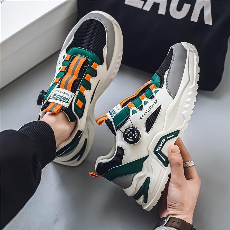 Men'S Korean Rotating Buckle Fashion Casual Sports Shoes Four Season Soft Soled Non Slip Outdoor Running Shoes Student Sneakers
