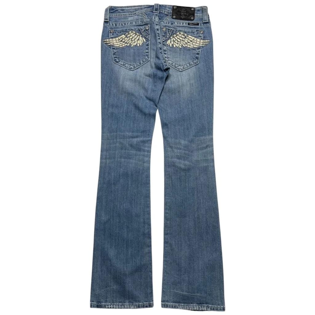 Women's Low Waist Flare Jeans Pants Loose Fit Embroidered Bell Bottom Trousers
