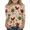 Children's 3/4 Sleeve Round Neck Top Christmas Tree Printed Everyday Casual Top