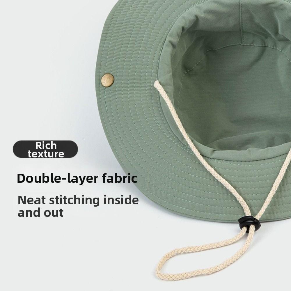 Foldable Summer Ladies Sun Hat with Drawstring Wide Brim Fisherman Hat UV Protection Windproof Western Cowboy Hat