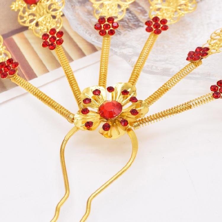 Traditional Thai Peacocks Leaf Hair Decoration Alloy Hair Accesories with Rhinestones Hairpieces for Special Occasion