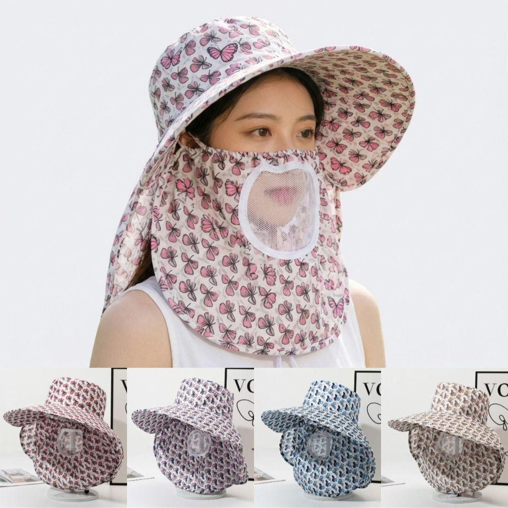 Wide Brim Face Mask Sun Hat UV Protection Lightweight Tea Picking Work Hat Full Wrap Breathable Fisherman's Hat Summer Outdoor