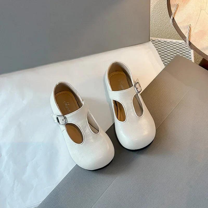 Girls Princess Shoes Black Round Toes New Fashion Kids Performance Shoes Pu Leather Non-slip Children Flat Shoes Hook&loop