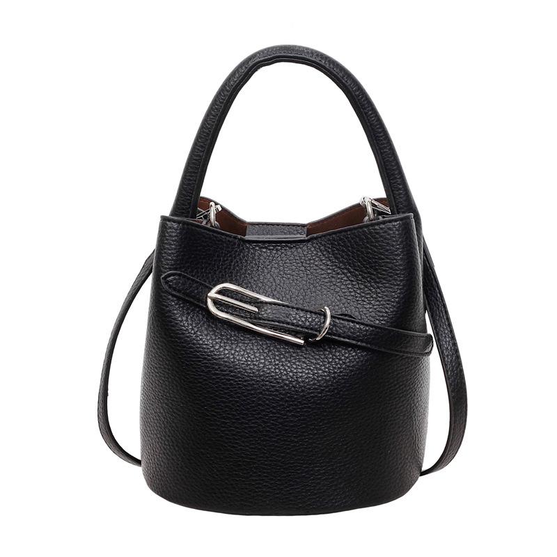 Bucket Handbag Bag Single Shoulder Crossbody Strap Vintage Belt Decoration Stylish High-end Fashionable Casual Solid