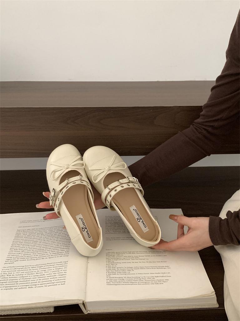 Französische Damen-Pendlerschuhe mit flachem Boden, Einzelne Schuhe, Damenschuhe, 2025 neu, Frühling und Herbst, Schleife, Mary Janes, Abendschuhe