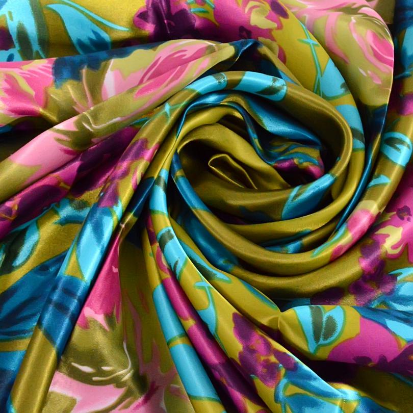 [BYSIFA] Winter  Silk Scarves New Accessories Ladies Green Cheap Head Scarves China 90*90cm Floral Hijab Scarves Wraps