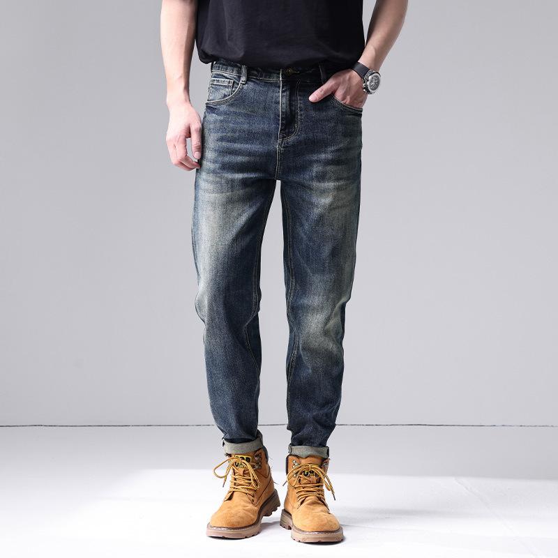 Spring and Summer New Men's American Retro Slim Straight Big Beef Stretch Jeans Trousers Men
