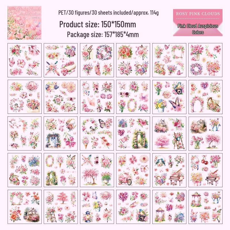 Yuezhen Mist Lock Mountain Love Die-Cut Waterproof PET Journal Stickers Set