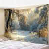 Christmas Psychedelic Tree Landscape Tapestry, Glowing Pink Forest Wall Hanging, Mystical Moon  River Backdrop for Room Decor