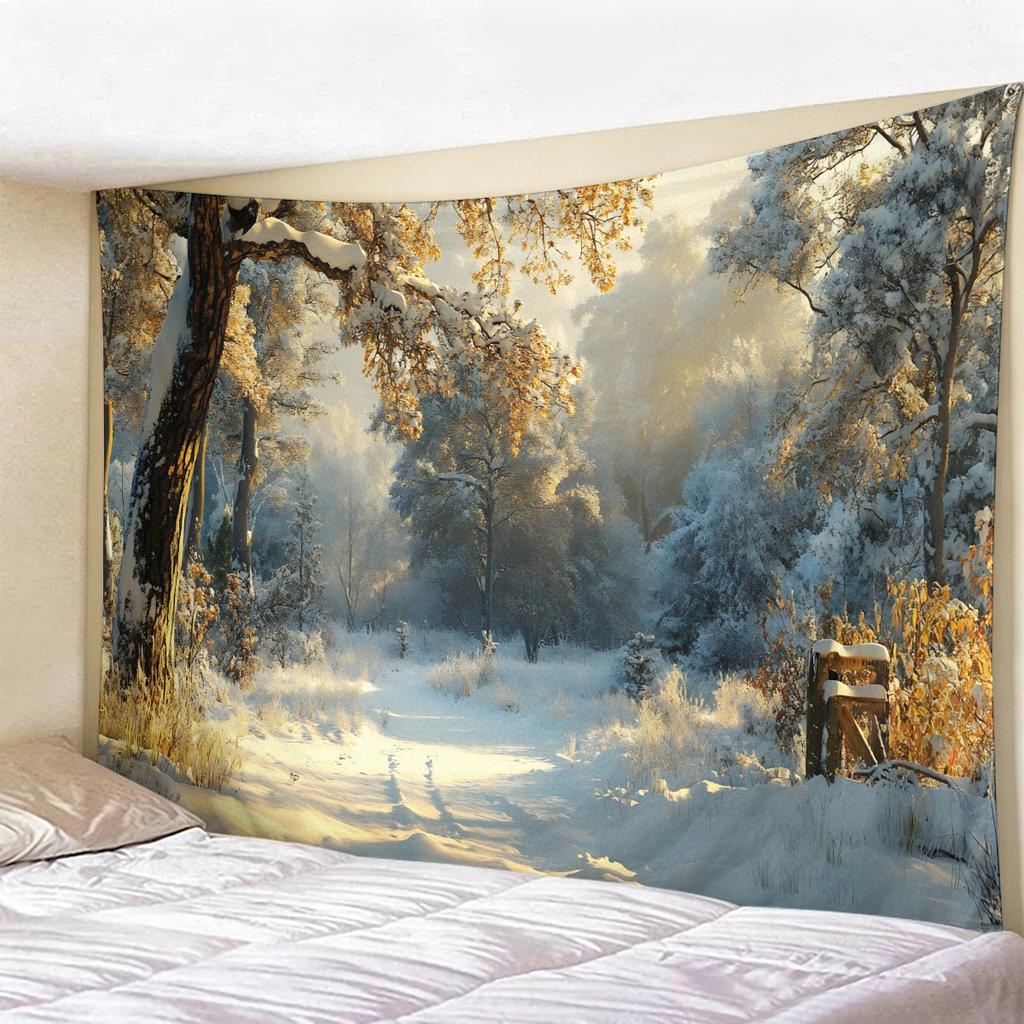 Christmas Psychedelic Tree Landscape Tapestry, Glowing Pink Forest Wall Hanging, Mystical Moon  River Backdrop for Room Decor