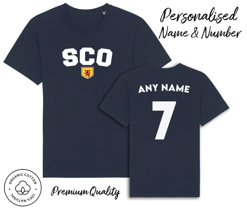 Scotland SCO T-Shirt Personalised Name and No Adult Kids Baby, Football 6 Nations