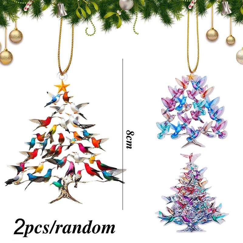 1-5PCS Car Acrylic Flat Simulated Bird Decoration Pendant Colorful Hummingbird Christmas Tree Christmas Diy Decoration