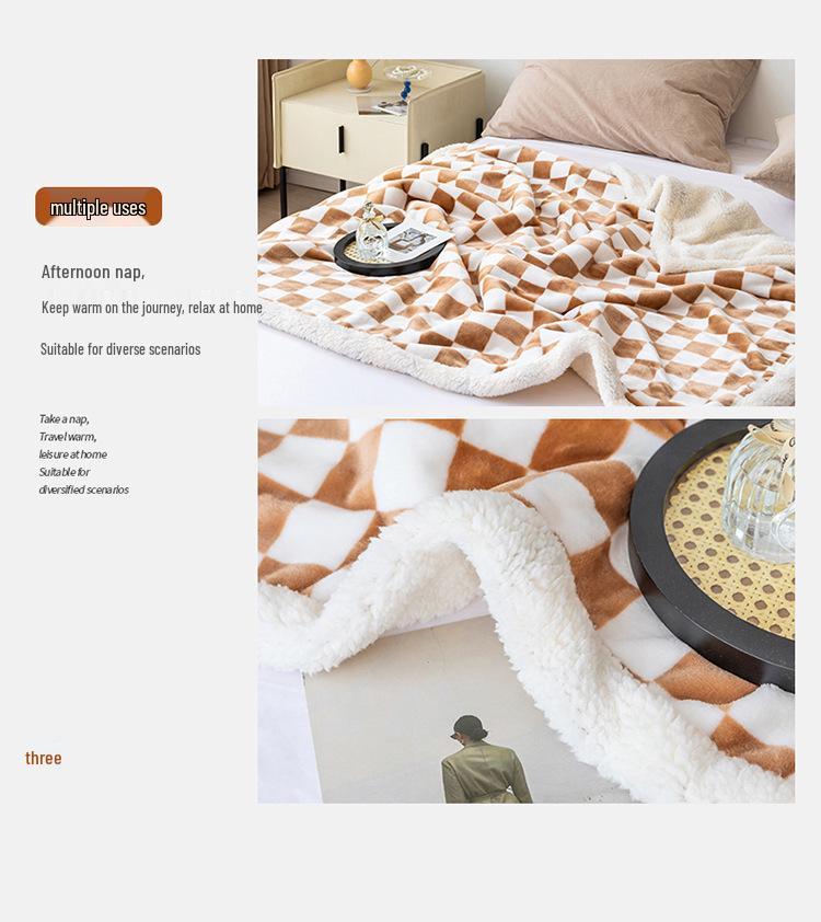 Checkered Milk Velvet Lambswool Double-Layer Sofa Throw Blanket