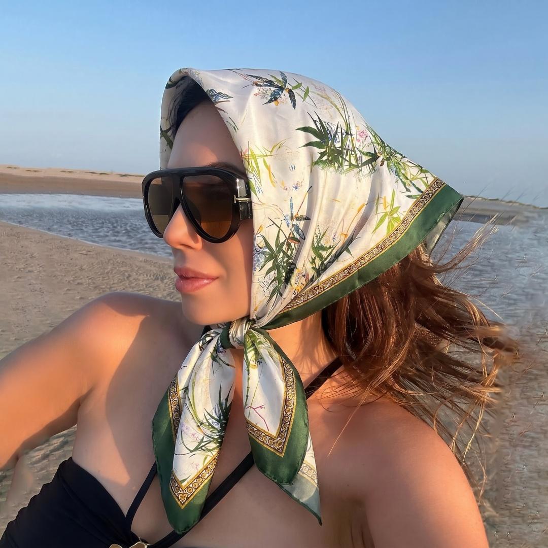 Square Scarf Hijab Bandana Headscarf Square Handkerchief Silk Scarves Woman Female Windproof Neckerchief Turban Bohemian 70x70cm