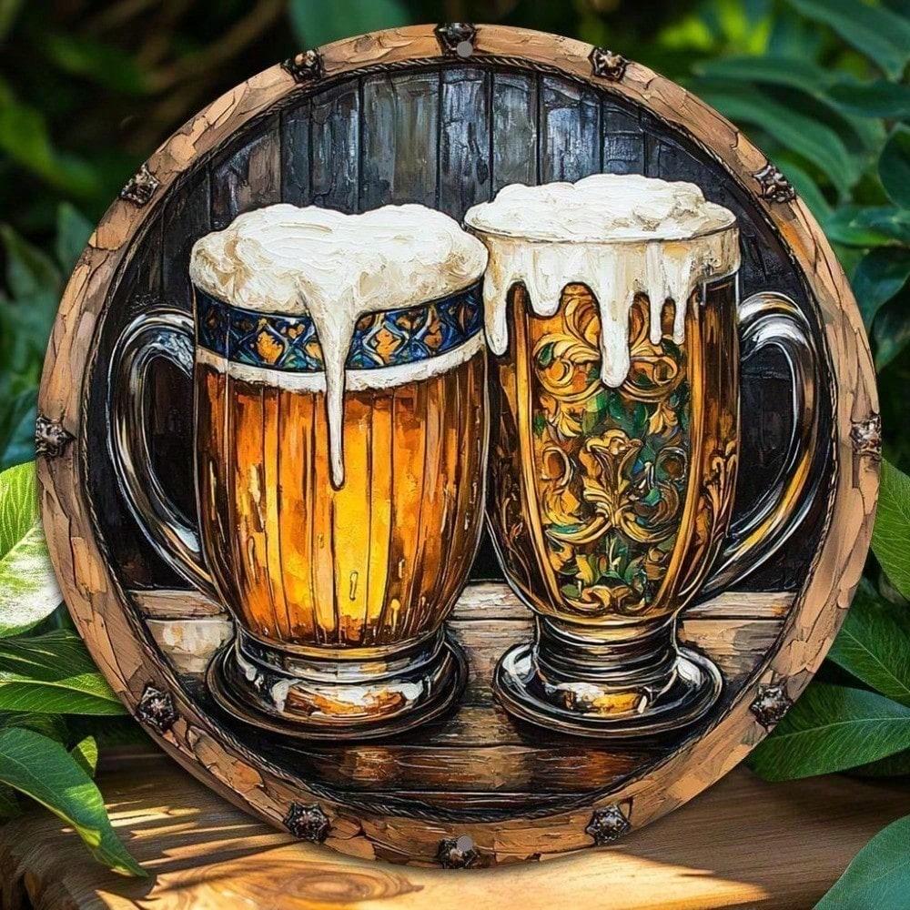 

Vintage 8 Inch Round Metal Tin Sign, Rustic Beer Stein Aluminum Wall Art for Home Bar Decor, Man Cave Pub Kitchen різнокольоровий