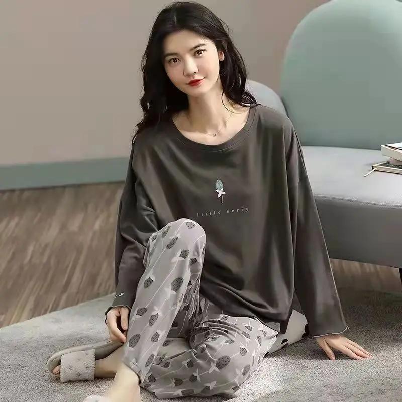 Set for Women's  Student Long Sleeve Spring Loungewear Ladies Simple Loose Suit Homewear Casual Sleepwear