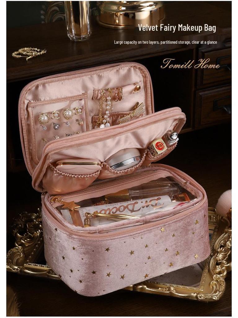 2025 Women's Large Capacity Velvet Cosmetic Bag - Portable, Stylish, Luxurious