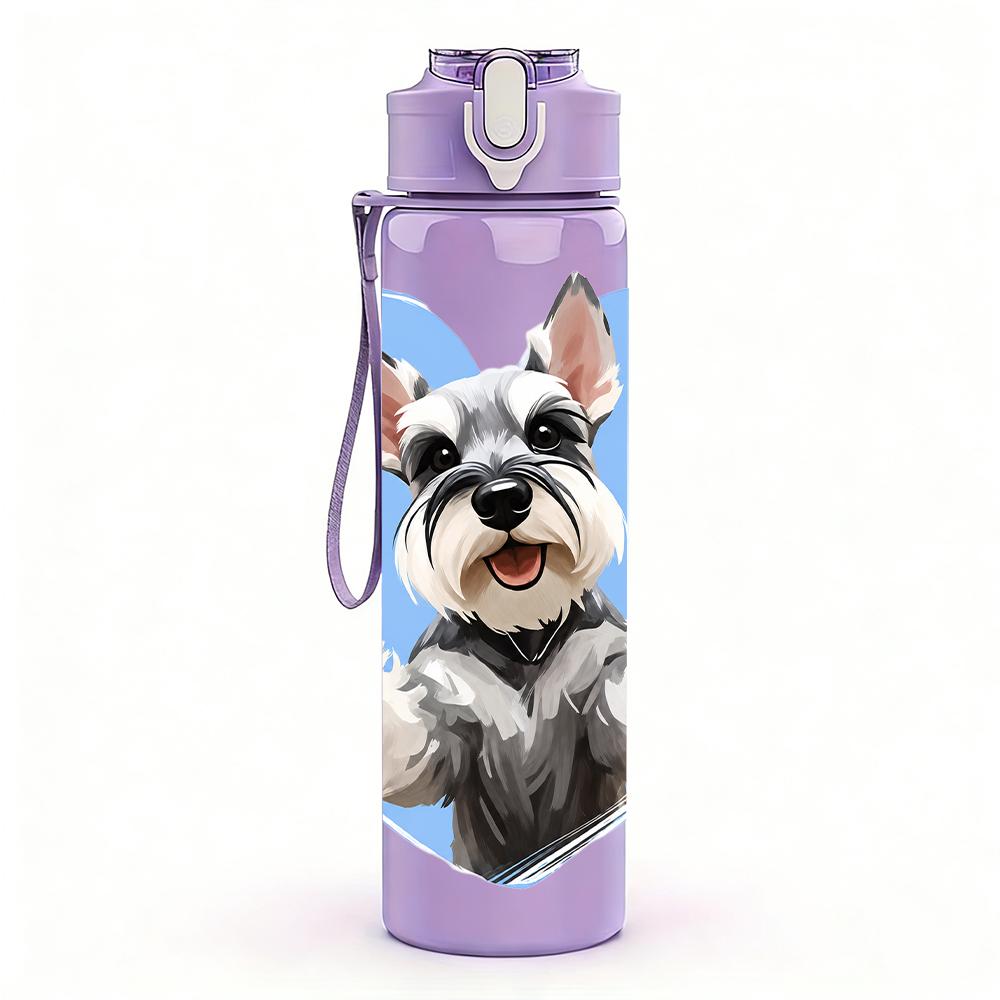 1PC Schnauzer Dog Blue Heart 750ml Color Plastic Sports Water Bottle Leakproof Flip Straw Lid Suitable for Sports Office Home Use