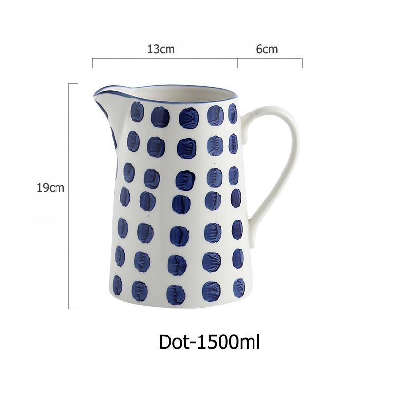 1.5L Blue Ceramic Water Jug Milk Tea Juice Bottle Household Kitchen Water Pot Kettle Mug Microwave Supply Water Jar