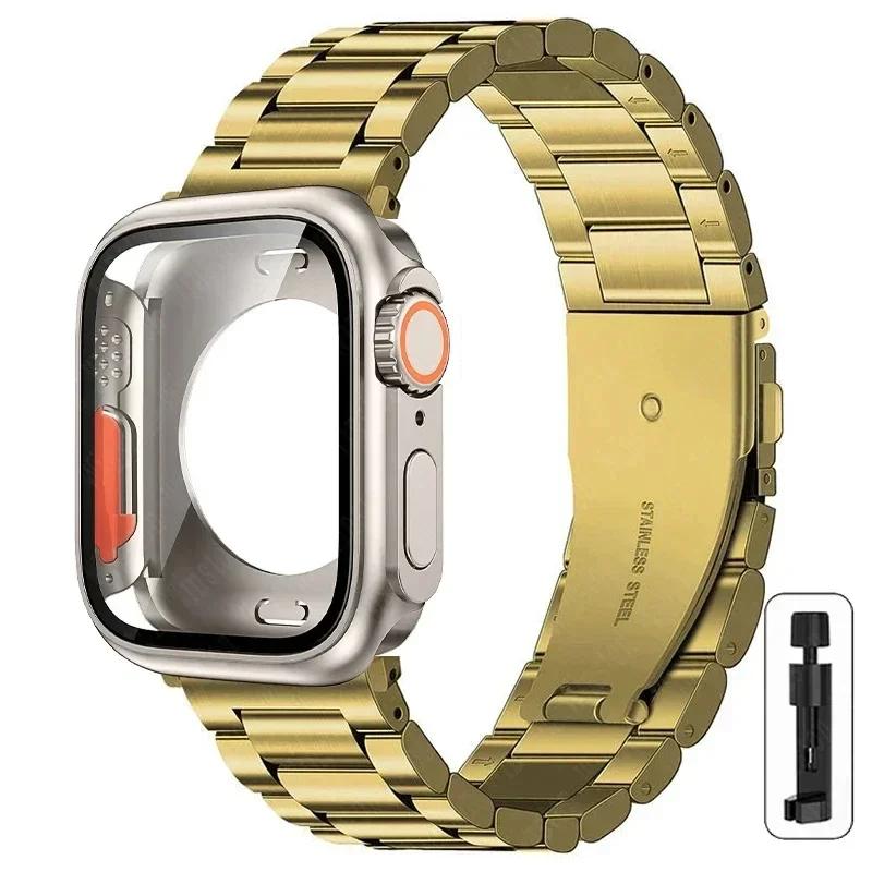 Armband i rostfritt stål + Ultrafodral för Apple Watch-band 10 42 mm 46 mm 44 mm 45 mm 41 mm 40 mm metallarmband för iwatch-serien 9 8 7 6 SE