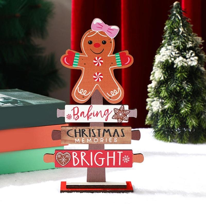 Wooden Gingerbreads Figurine Christmas Tree Decoration For Family Celebration And Kids Room Handmade Ornament