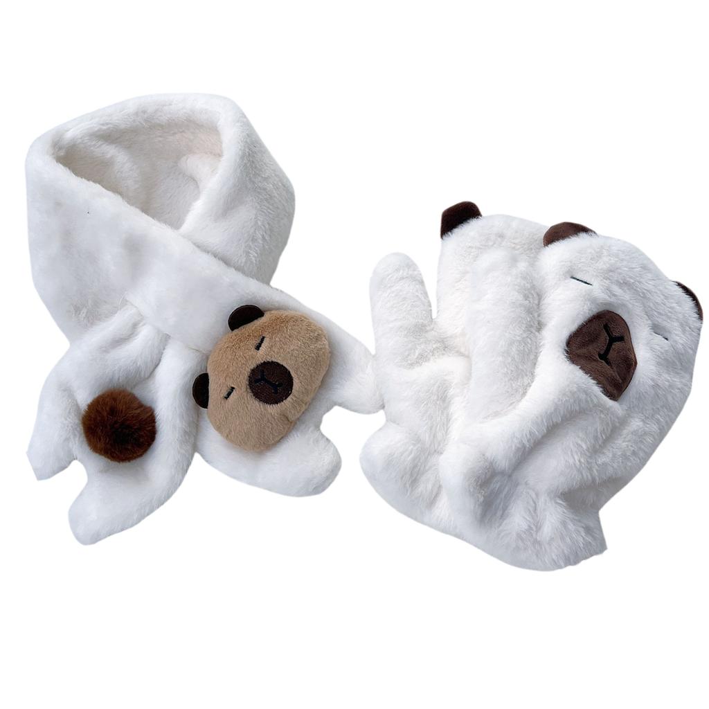 Lovely Plush Capybara Cartoon Scarf and Glove Set for Warmth Stylish Winter Wear Handwear and Neck Gaiter for Women Kids