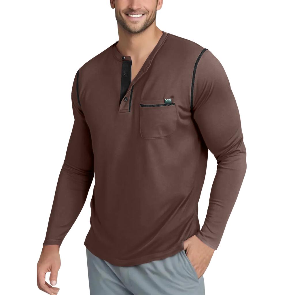 Men's Casual Solid Color Buckle Quick Dry Shoulder  Long Sleeved