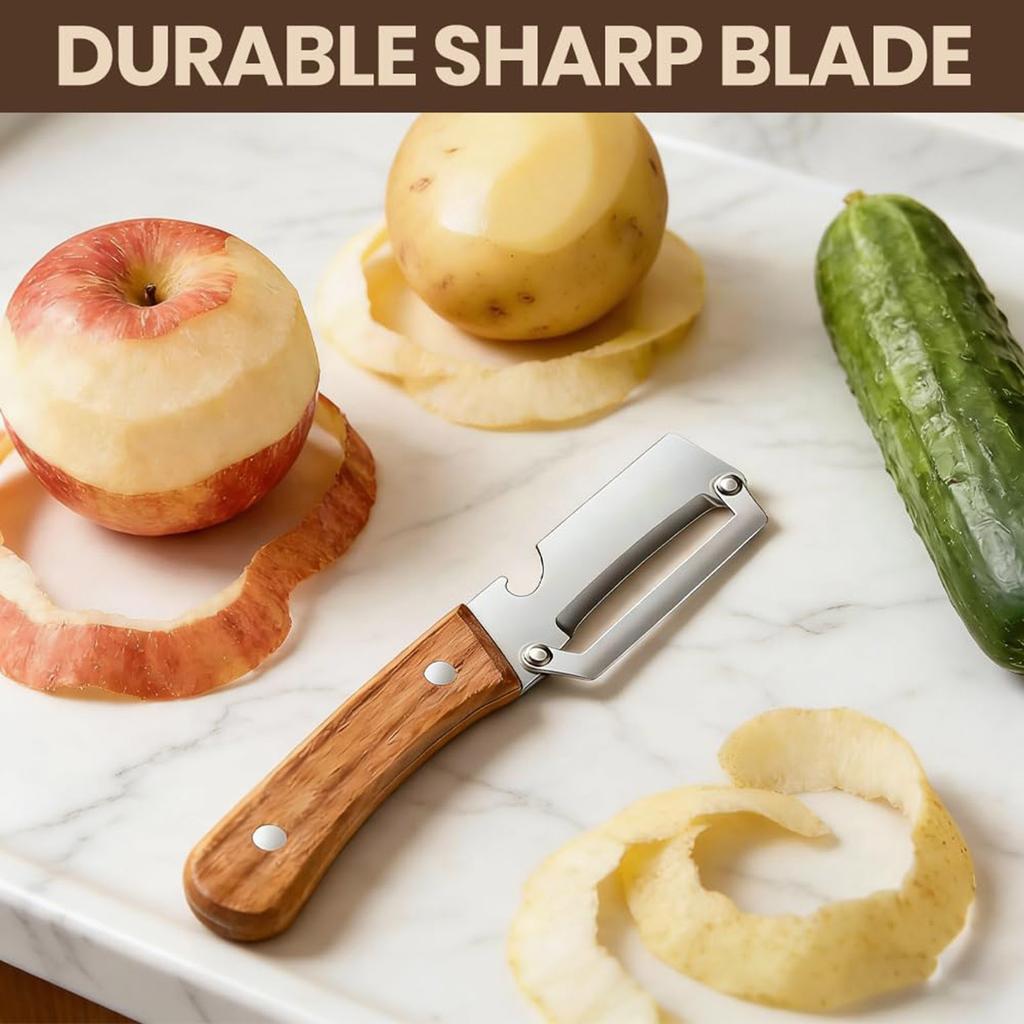 Stainless Steel Blade Vegetable Peeler with Ergonomic Wooden Handle for Efficient Fruit and Vegetable Preparation