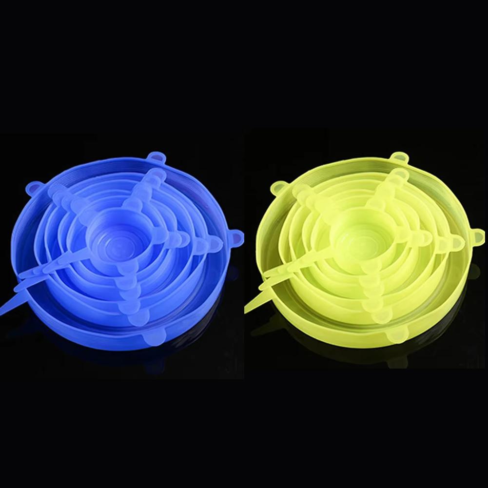 6 Pcs Silicone Cover  Stretch Lids for Kitchen Microwave Food Covers Bowl Caps Elastic Silicone Lid Cap Universal Adaptable Lids