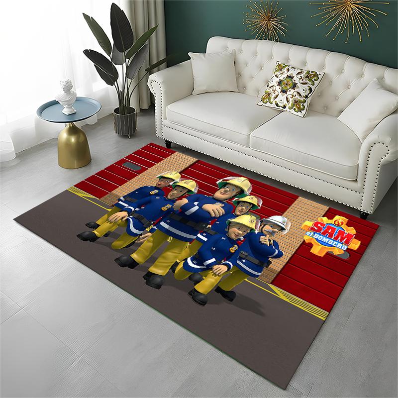 Cartoon Fireman Sam Non-Slip Area Rug for Living Room,Bedroom,Playroom,Soft Carpet Floor Mat Home Decor Rug Kids Room Gift