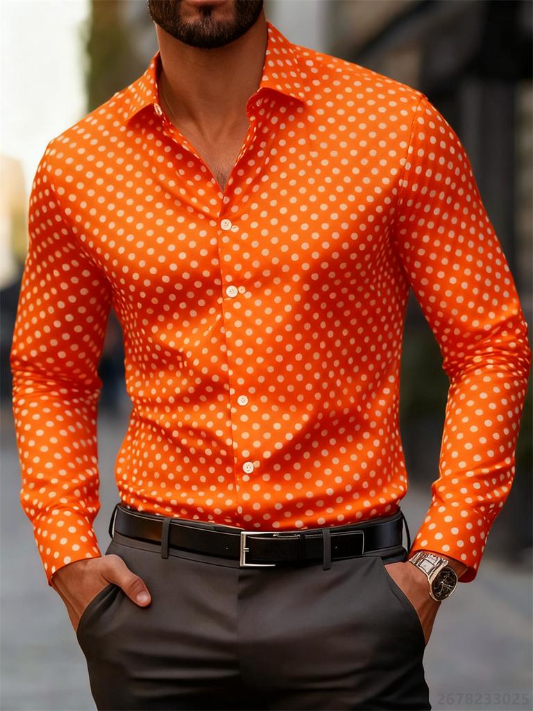 Camisa de Manga Larga con Estampado de Lunares de Moda para Hombre, Popular Camisa Versátil de Estilo Casual de Negocios, Ajuste Delgado, para el Uso Diario y el Desplazamiento, Moderna
