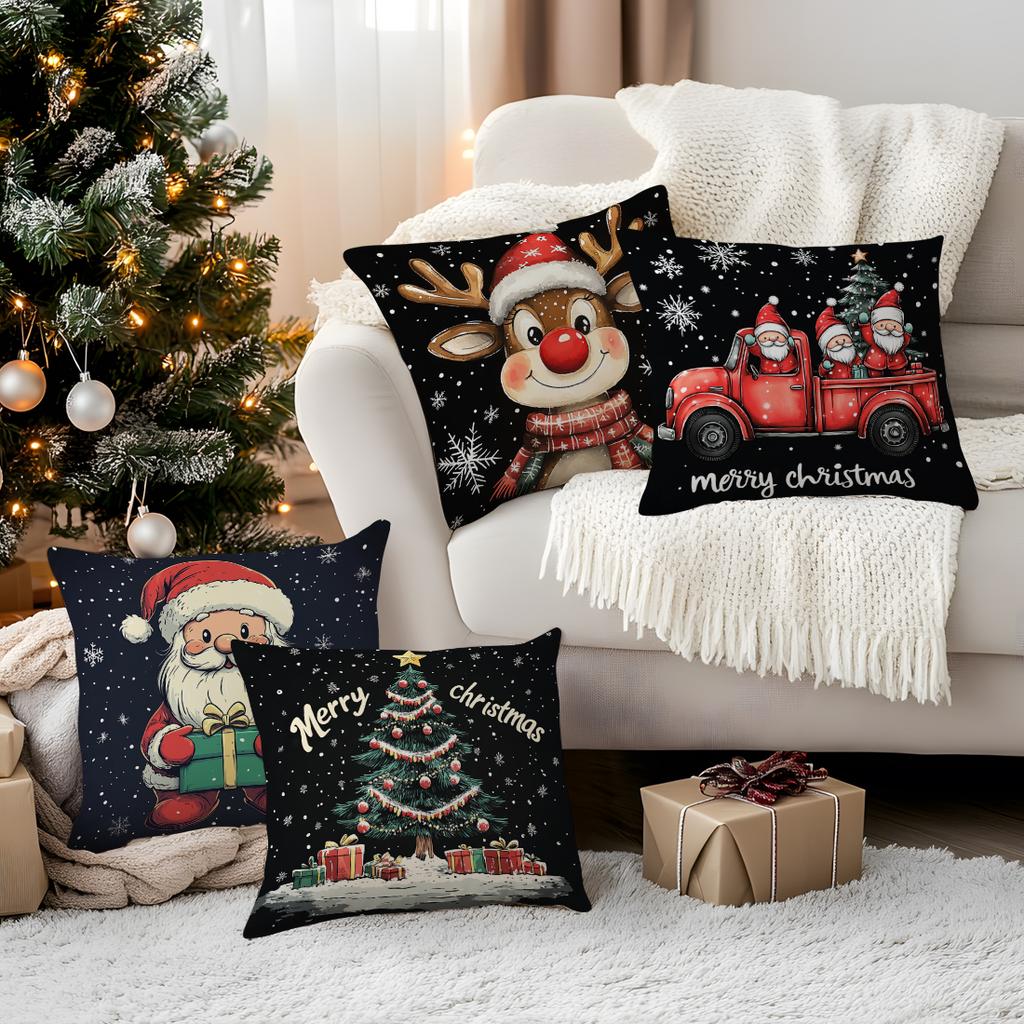 Santa Claus Elk Christmas Tree Pillowcase Bedroom Sofa Cushion Cover 100% Polyester Living Room Cushion Pillowcase Home Decor