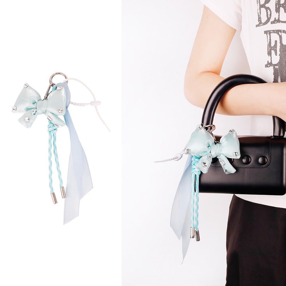 New ins high-end three-dimensional flower bow silk scarf streamer bag pendant mobile phone lanyard keychain hanging