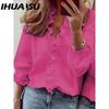 IHUASU Women's Fashion Casual Solid Color Print Long Sleeve V Neck Blouses & Shirts