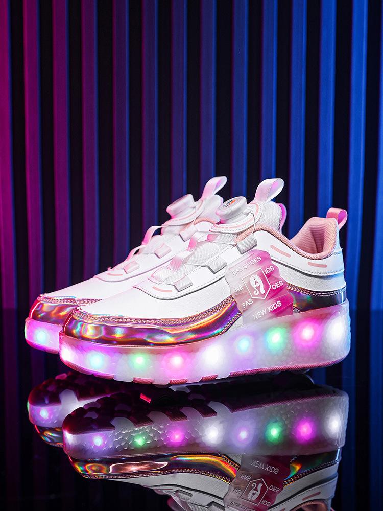 New runaway shoes children and girls flying invisible shrinkable boys deformation roller skates with lights wheels shoes