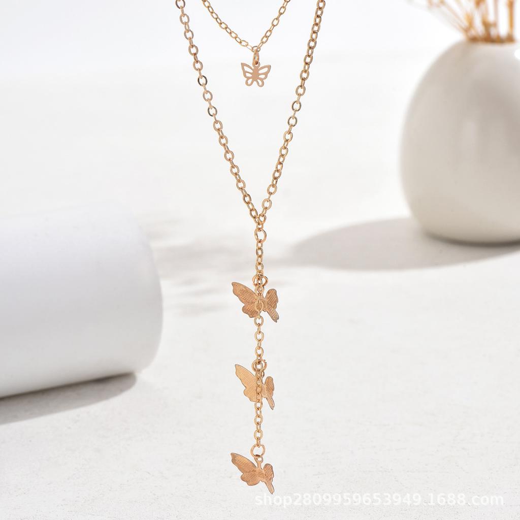 On the New Ins Style, Personalized Double-layer Butterfly Necklace Pendant Stacked Necklace Versatile Temperament Jewelry