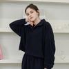 Sculp Pig [Swt24075-02] Fleece Collar Crop T-Shirt Deep Navy