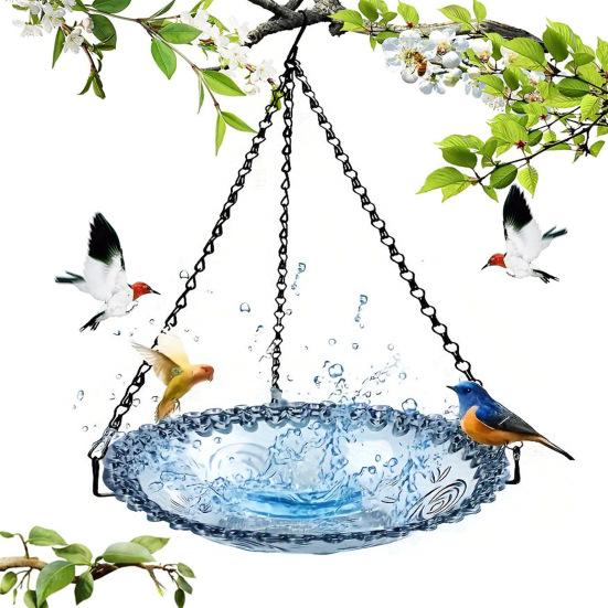 Heavy-Duty Outdoor Bird Bath Water Feeder with Rust-Proof Black Chains Hanging Bird Bath Hummingbird Feeder