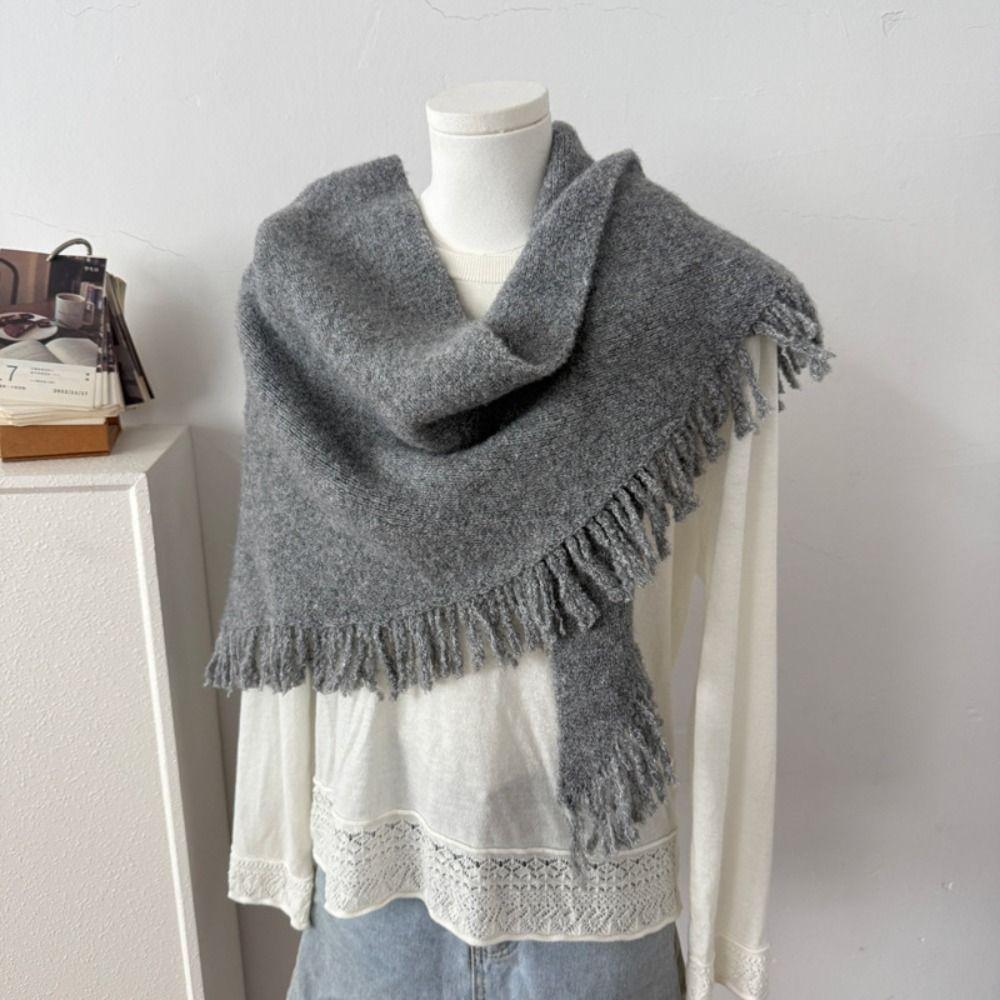 Windproof Knitted Scarf Wool Tassels Scarves Elegant Large Wraps Women