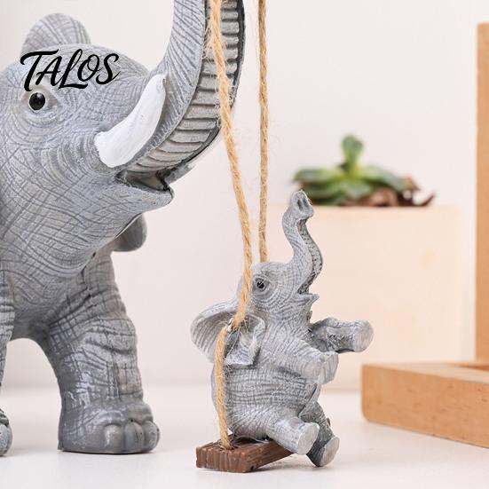 Elephant Ornament for Living Room Statue Resin Mother And Child Figurine Swing Art Piece Baby Sculpture Home Office Desktop Decor Lifelike