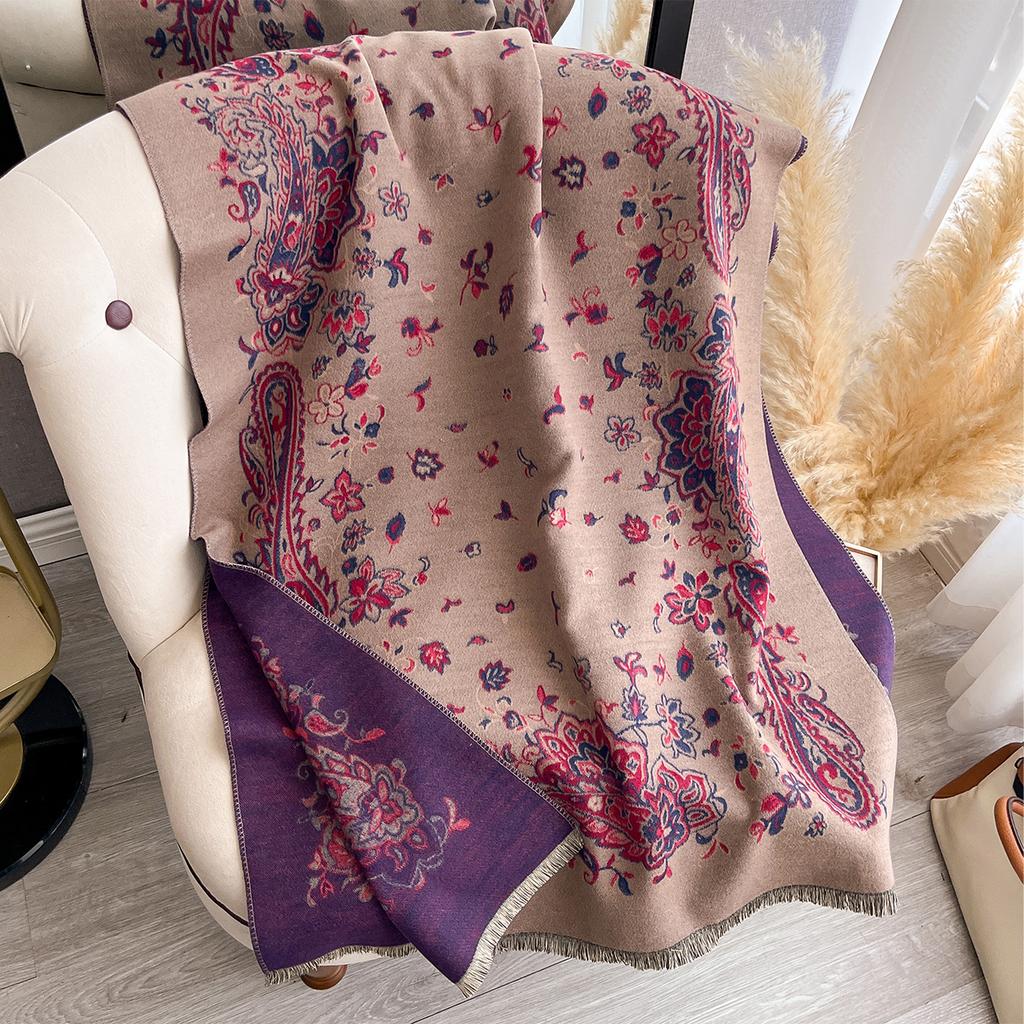 New Winter Luxury Women Two-Sided Paisley Jacquard Scarf Cashmere Warm Shawl Outdoor Coldproof Windproof Blanket Pashmina Scarf