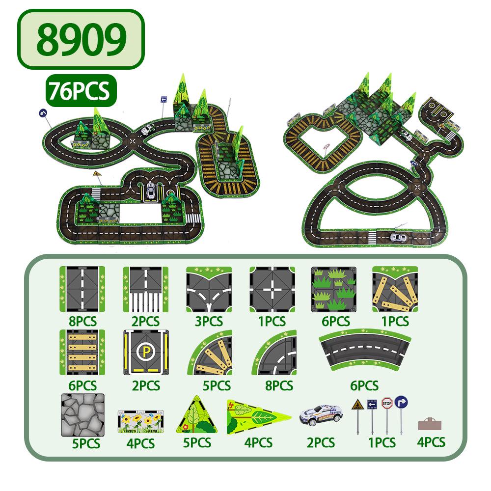 Cross-Border Magnetic Building Blocks: Strong Magnet Road & City Traffic Tiles with Crane & Stained Glass Design