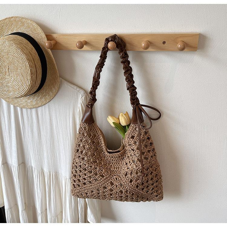 Stricktasche mit großem Fassungsvermögen Damen Sommer neu Schulter Umhängetasche gewebte Strohtasche Strandtasche für die Küste
