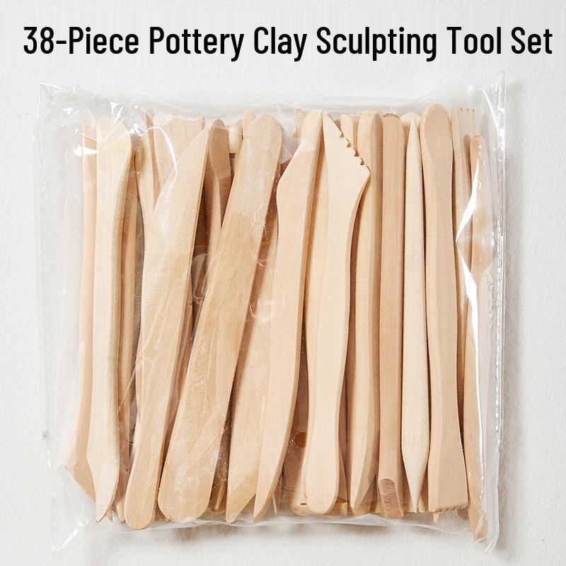 38-Piece Pottery and Clay Tool Set: Ultra-Light Wooden Tools for Trimming, Shaping, and Carving P05/Clay Sculpture Wooden Knife