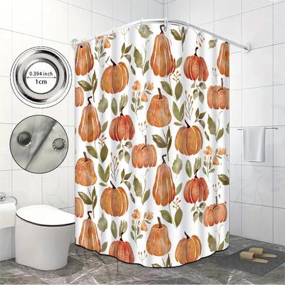 1pc Harvest Festival Autumn Pumpkin Print Waterproof Shower Privacy Hanging Curtain 12 Hook Multiple Sizes Machine Washable